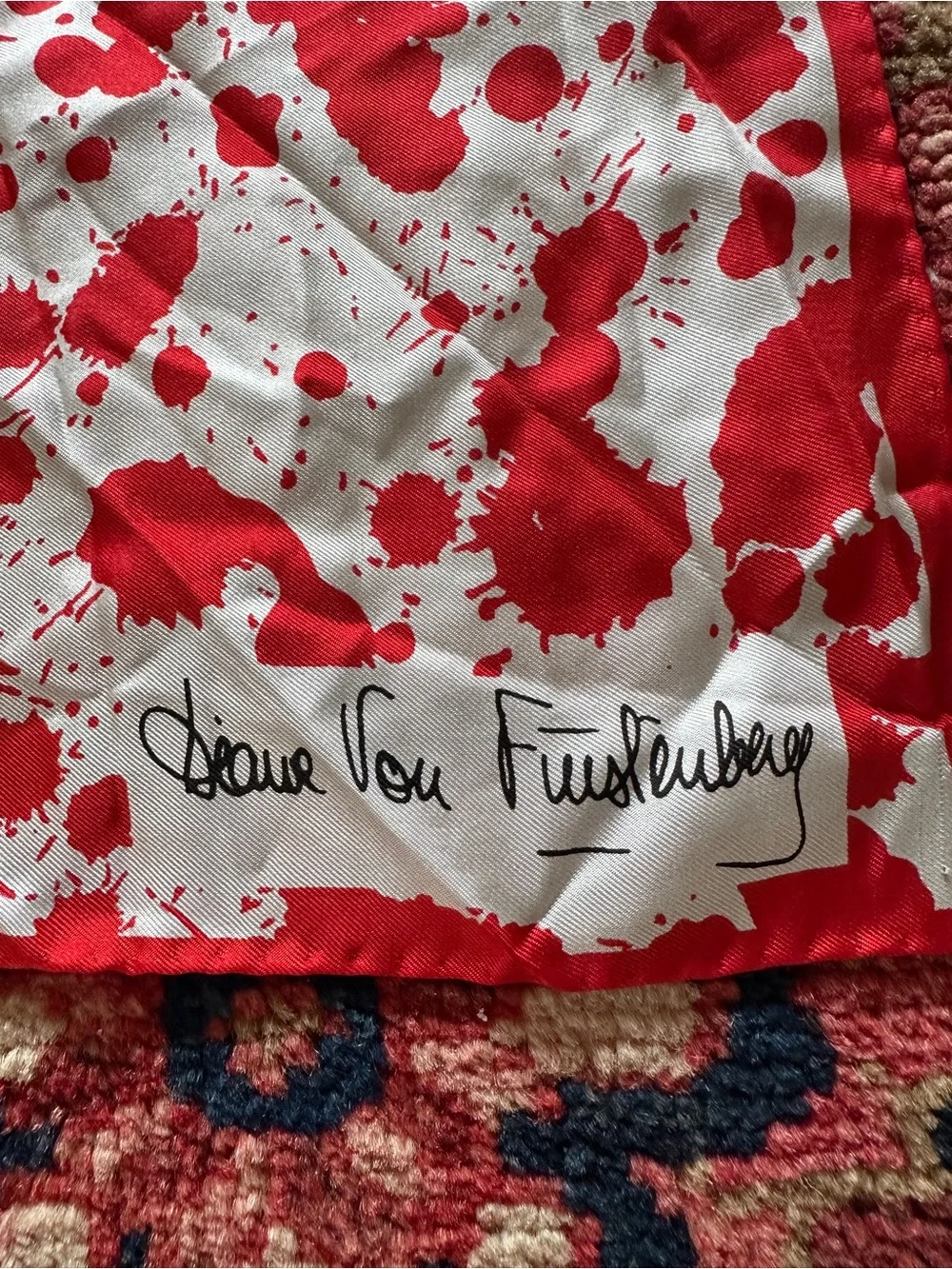 VTG Diane von Furstenberg DVF Silk Scarf Paint Blood Splatter Red White Rare